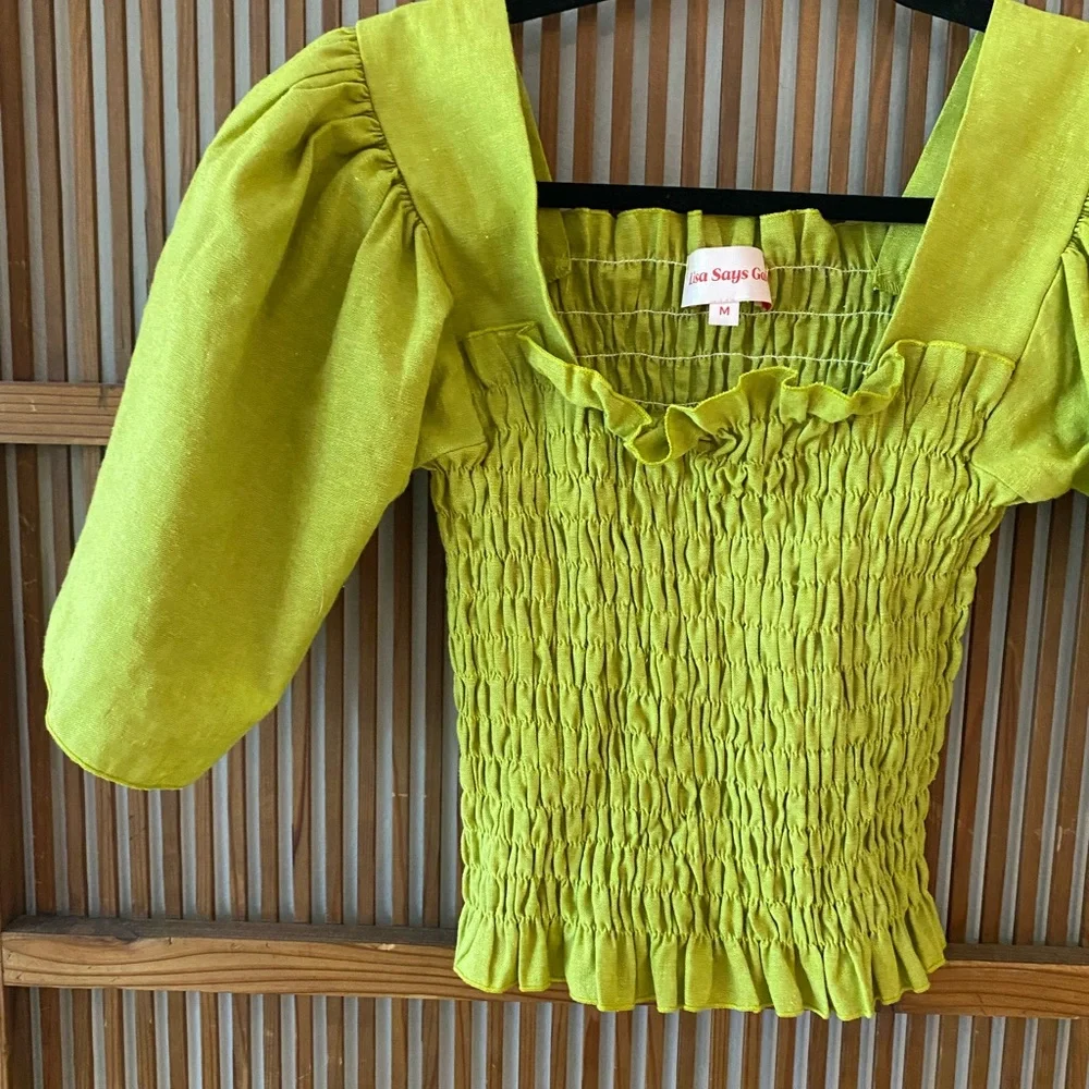 Lisa Says Gah Smocked Toni Top in Chartreuse M; limited edition! - Picture 8 of 12